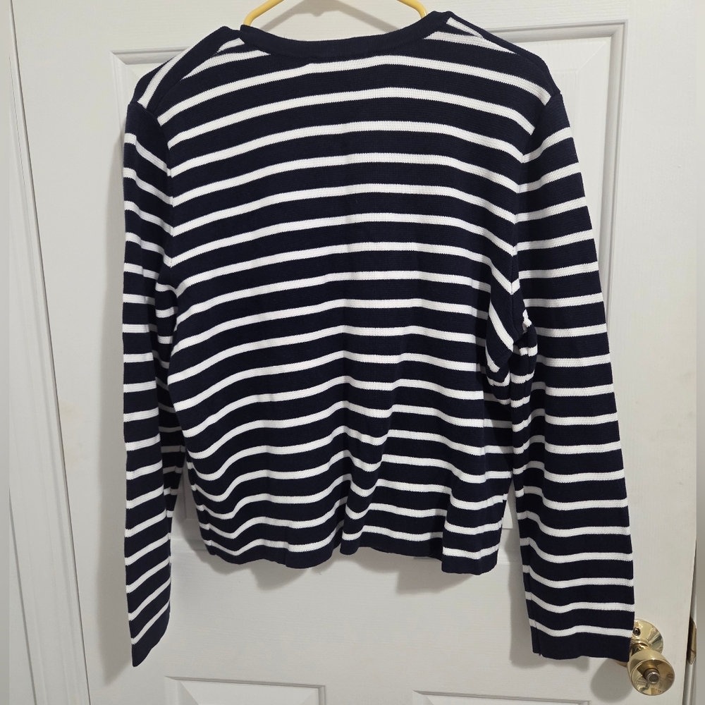 Nine West Women's Cardigan, Navy/White Stripe - Large - Picture 2 of 6